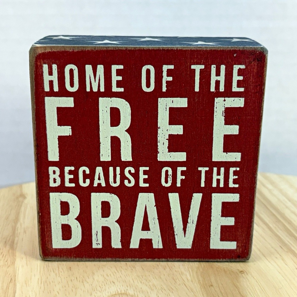 Primitives By Kathy Patriotic USA Wood Tabletop Sign Home of the Free 4x4 23148